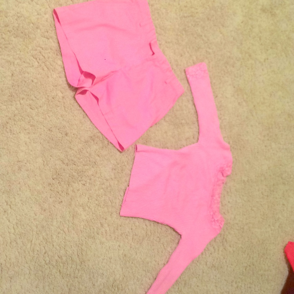 Cute pink crop top with cute pink shorts